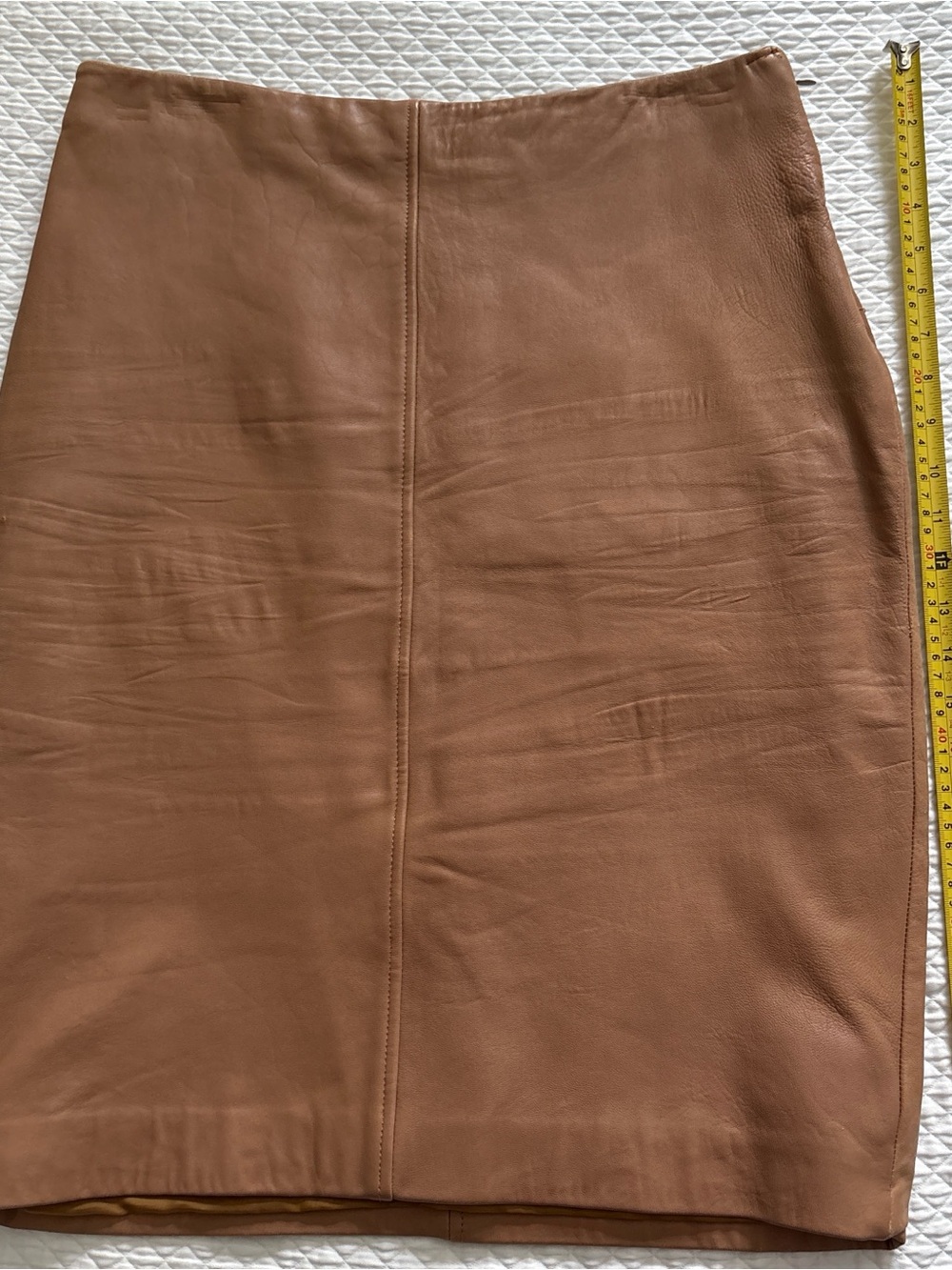 Sleek Tan Leather Pencil Skirt